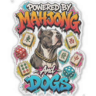 Pitbull-Hund und Mahjong-Kacheln Street Art Aufkleber