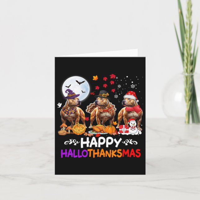 Pitbull Hund Weihnachten Happy Hallothankmas Thank Karte (Vorderseite)