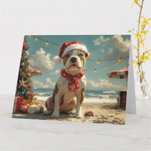 Pitbull Hund Weihnachten Vintage Strand Karte