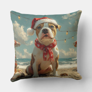 Pitbull Hund Weihnachten Vintage Strand Kissen
