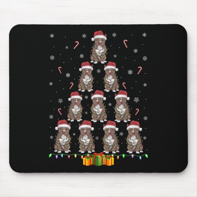 Pitbull Hund Weihnachtsmannmütze Xmas Lichter Männ Mousepad (Vorne)