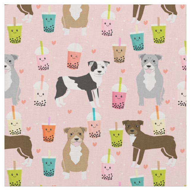 Pitbull-Hunde Kawaii-Blase Tee Pink Stoff (Nahaufnahme)