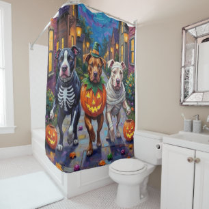 Pitbull Hunde Trick-oder-Treating Halloween-Kostüm Duschvorhang