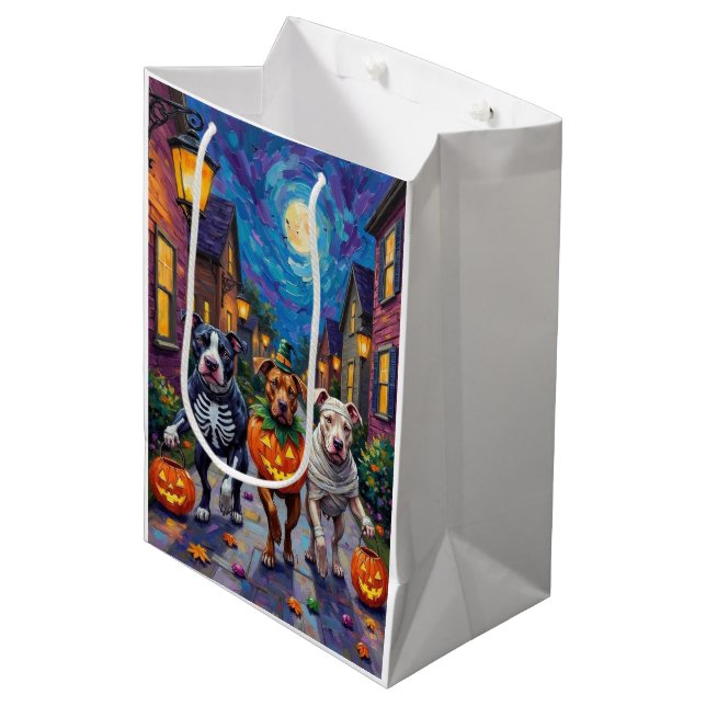 Pitbull Hunde Trick-oder-Treating Halloween-Kostüm Mittlere Geschenktüte (Vorderseite Schrägansicht)