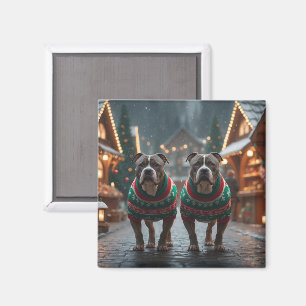 Pitbull-Hunde Weihnachten Schnee Urlaub Magnet
