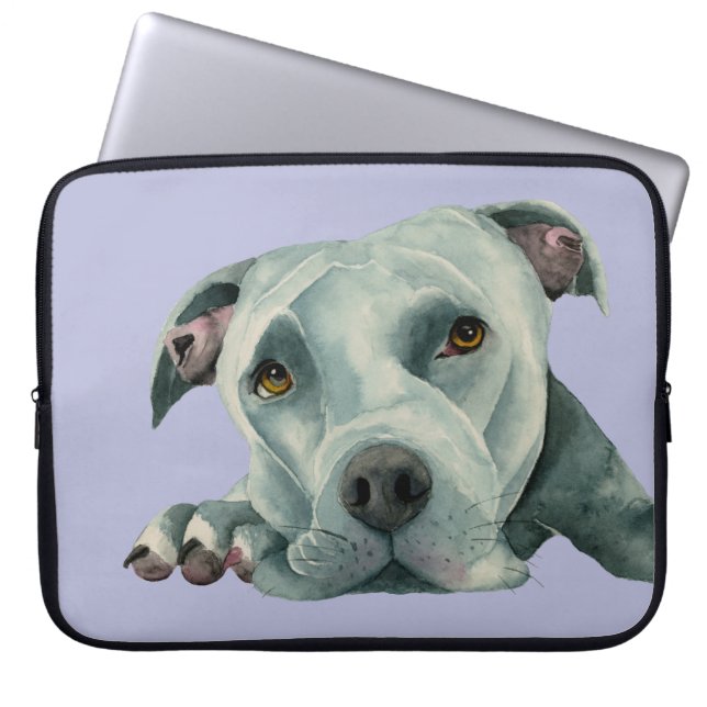 Pitbull-HundeAquarell-Porträt-Hundekunst Laptopschutzhülle (Vorderseite)
