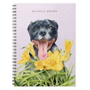 Pitbull HundeBlumen-GartenWatercolor addieren Notizblock