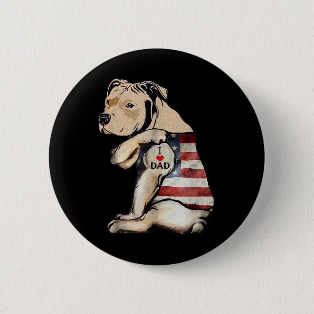 Pitbull I Liebe Vater Tattoo Vathers Day Button (Vorderseite)