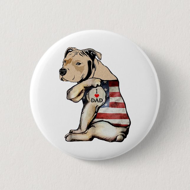 Pitbull I Liebe Vater Tattoo Vathers Day Button (Vorderseite)