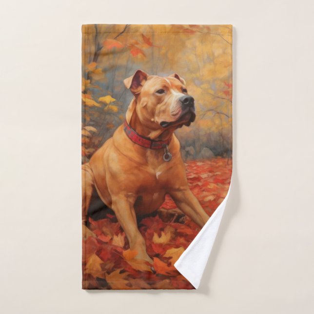 Pitbull im Herbst Leaves Fall Inspiriert Badhandtuch Set (Handtuch)
