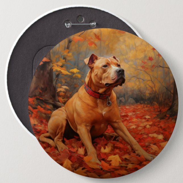 Pitbull im Herbst Leaves Fall Inspiriert Button (Vorne & Hinten)