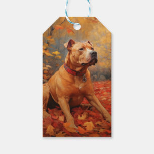 Pitbull im Herbst Leaves Fall Inspiriert Geschenkanhänger
