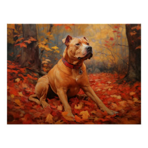 Pitbull im Herbst Leaves Fall Inspiriert Poster