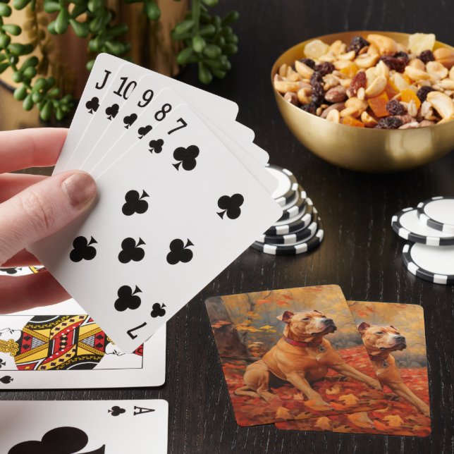 Pitbull im Herbst Leaves Fall Inspiriert Spielkarten (In Situ)