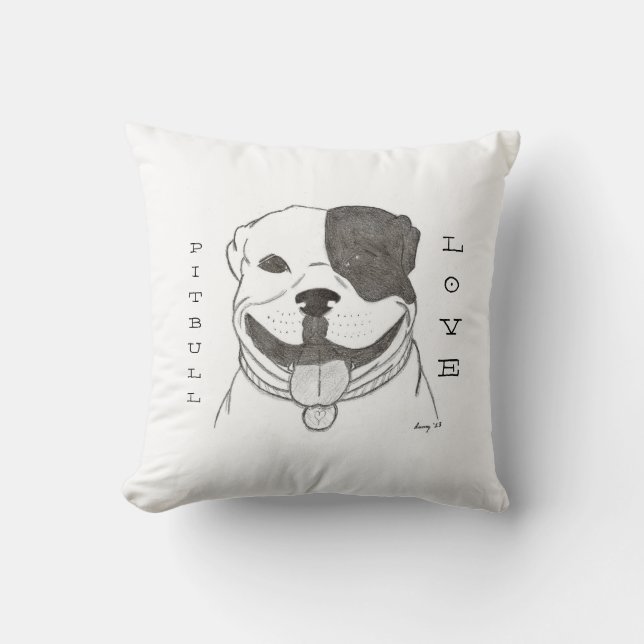 Pitbull Liebe Pillow - Pitbull Liebe Grau Kissen (Vorderseite)