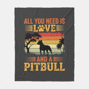 Pitbull Liebe Retro Sonnenuntergang Hund Fleecedecke