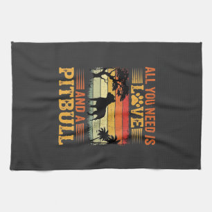 Pitbull Liebe Retro Sonnenuntergang Hund Geschirrtuch