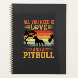 Pitbull Liebe Retro Sonnenuntergang Hund Planer