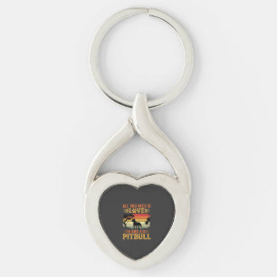 Pitbull Liebe Retro Sonnenuntergang Hund Schlüsselanhänger