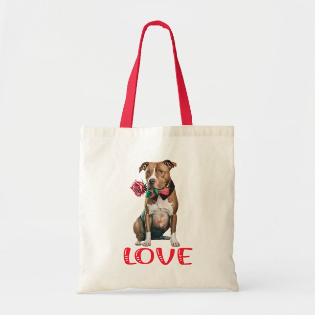 Pitbull Liebe Rote Rose Pittie Welpe Dog Pit Bull Tragetasche (Vorne)