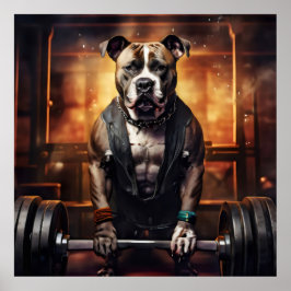 Pitbull Lifting Weight Vintag Poster