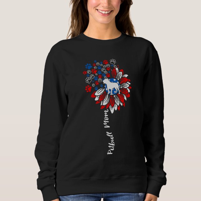 Pitbull Mama Pride American July 4 Sonnenblume Pit Sweatshirt (Vorderseite)