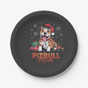 Pitbull-Mama Weihnachten Santa Hut Pitbull Hundefr Pappteller