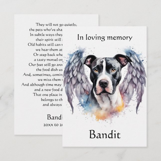 Pitbull Memorial Gedicht Wings Name Wasserfarbe hi Dankeskarte (Vorne/Hinten)