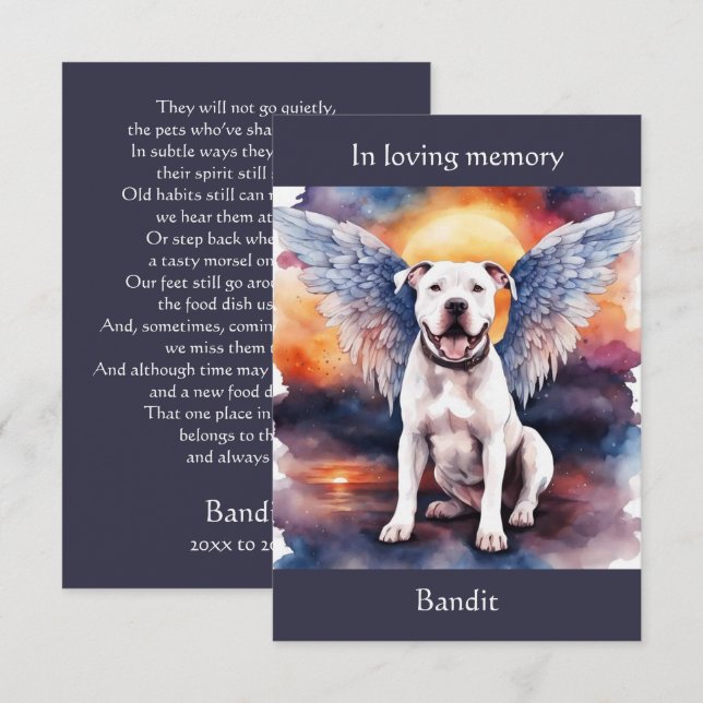 Pitbull Memorial Gedicht Wings Name Wasserfarbe hi Dankeskarte (Vorne/Hinten)