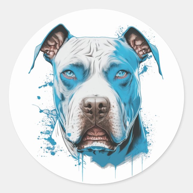 Pitbull mit blauen Augen | Hunde Lover Runder Aufkleber (Vorderseite)