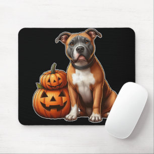 Pitbull mit Halloween-Kürbissen Mousepad