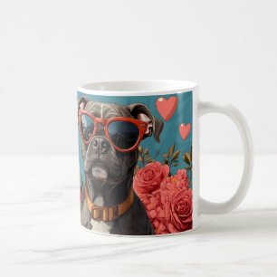 Pitbull mit Herz Rosen Valentinstag Kaffeetasse