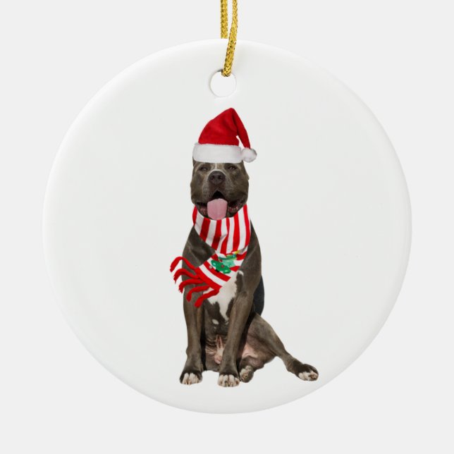 PITBULL mit Hutschuh Weihnachten Keramik Ornament (Vorne)