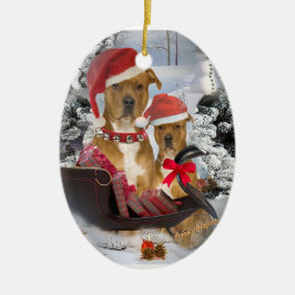 Pitbull mit Sankt Pferdeschlitten Verzierung Keramik Ornament