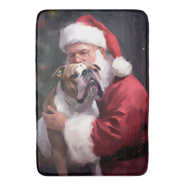 Pitbull mit Weihnachtsmann Weihnachten Badematte (Vorderseite Vertikal)