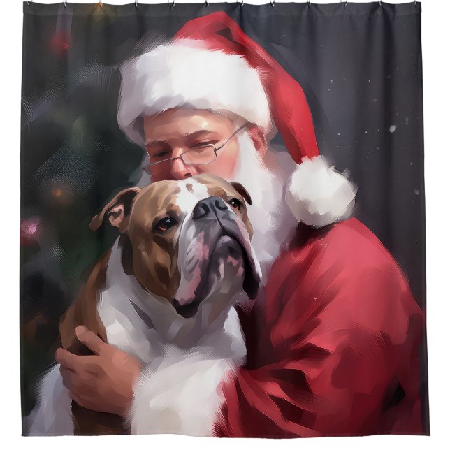 Pitbull mit Weihnachtsmann Weihnachten Duschvorhang (Vorderseite)