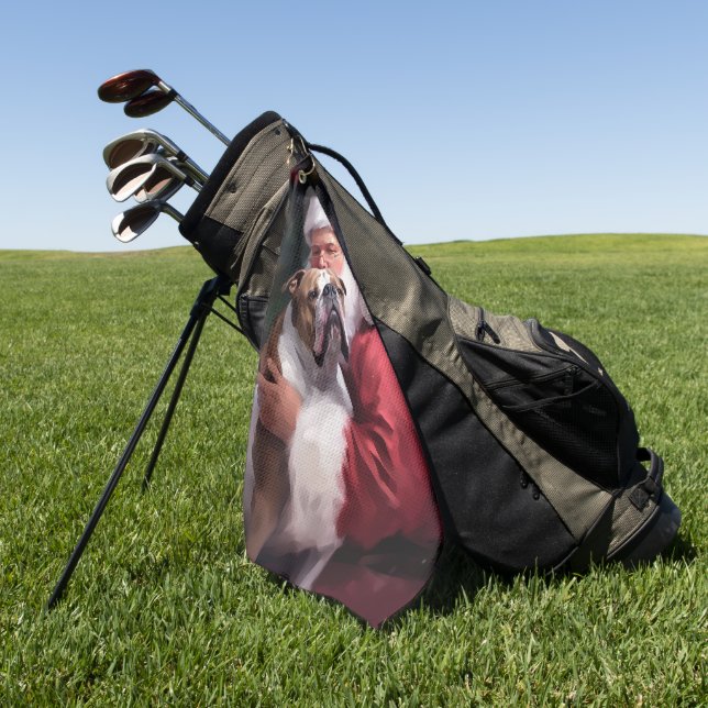 Pitbull mit Weihnachtsmann Weihnachten Golfhandtuch (Gras)
