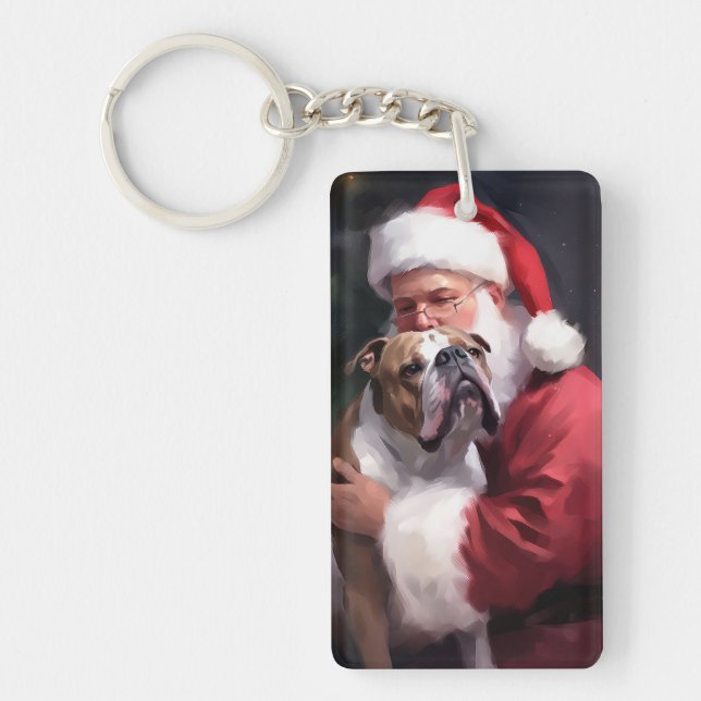 Pitbull mit Weihnachtsmann Weihnachten Schlüsselanhänger (Vorderseite)