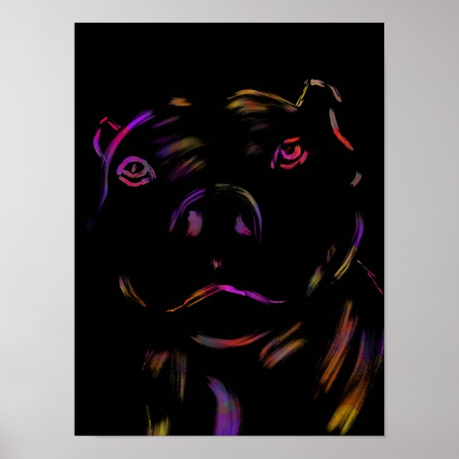 Pitbull Neon Hand Drawn Art Poster (Vorne)