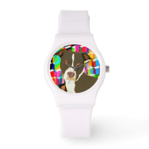 Pitbull Portrait Pop Art Armbanduhr