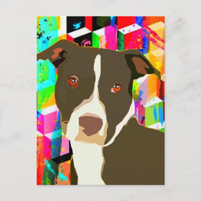 Pitbull Portrait Pop Art Postkarte (Vorderseite)