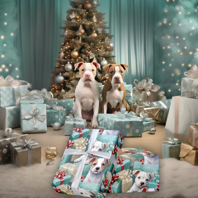 PitBull Puppies Pastel Moderne Weihnachten Geschenkpapier (Von Creator hochgeladen)