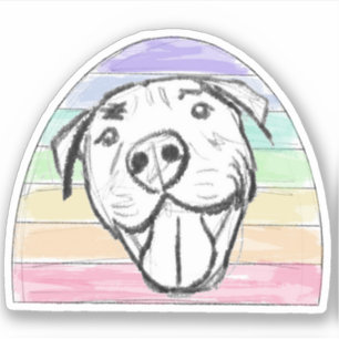 Pitbull Regenbogen handgezeichnetes Foto Hund Tier Aufkleber