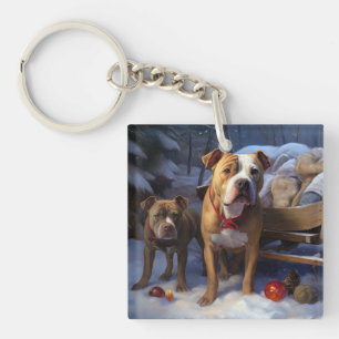 Pitbull Schneeschlitten Weihnachtsdekoration Schlüsselanhänger