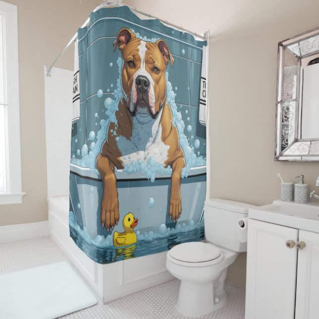 Pitbull Sloppy Sleepy Niedlich Funny Duschvorhang (Beispiel)