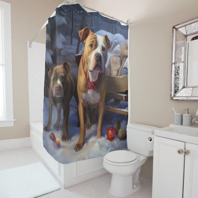 Pitbull Snowy Sleigh Weihnachtsdekor Duschvorhang (Beispiel)