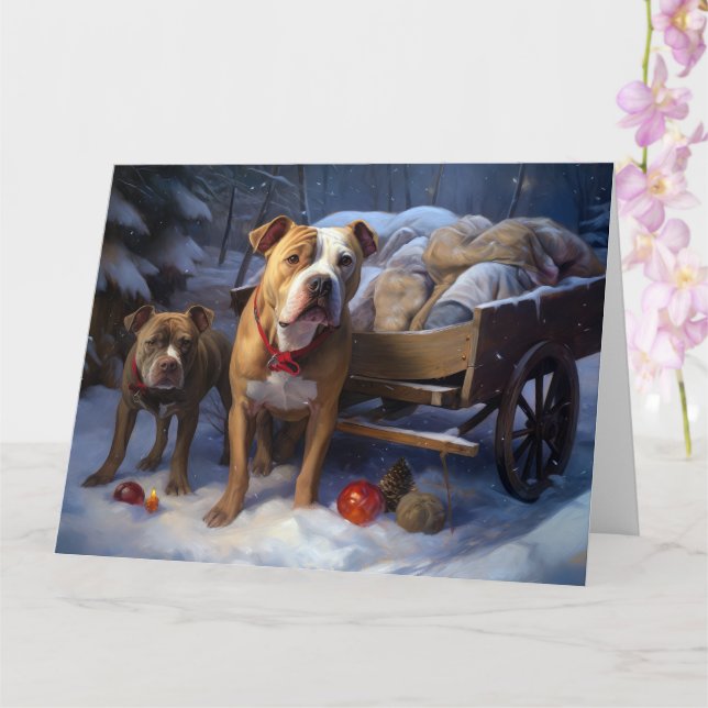Pitbull Snowy Sleigh Weihnachtsdekor Karte (Orchidee)