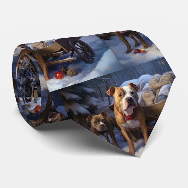 Pitbull Snowy Sleigh Weihnachtsdekor Krawatte (Gerollt)