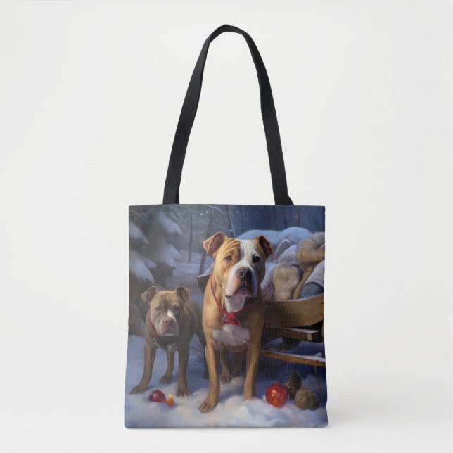 Pitbull Snowy Sleigh Weihnachtsdekor Tasche (Vorderseite)
