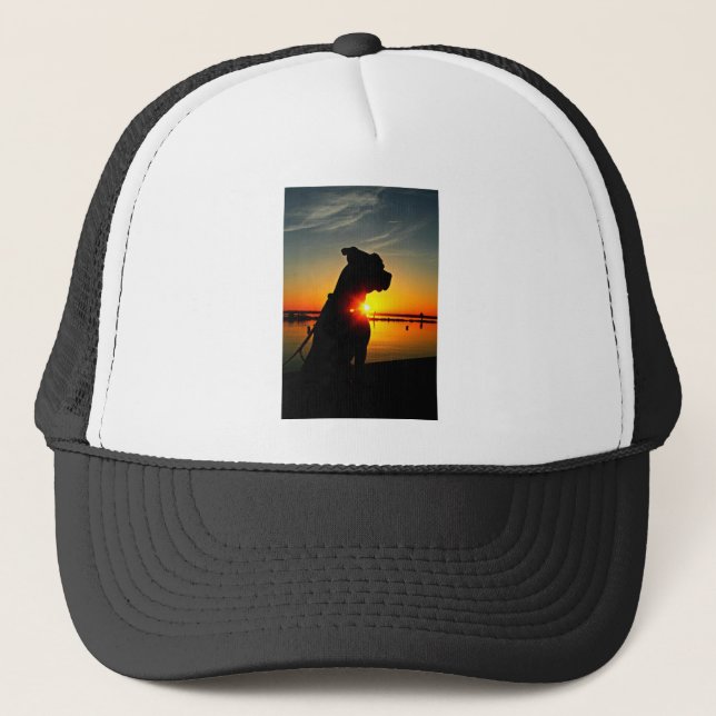 Pitbull-Sonnenaufgang Truckerkappe (Vorderseite)